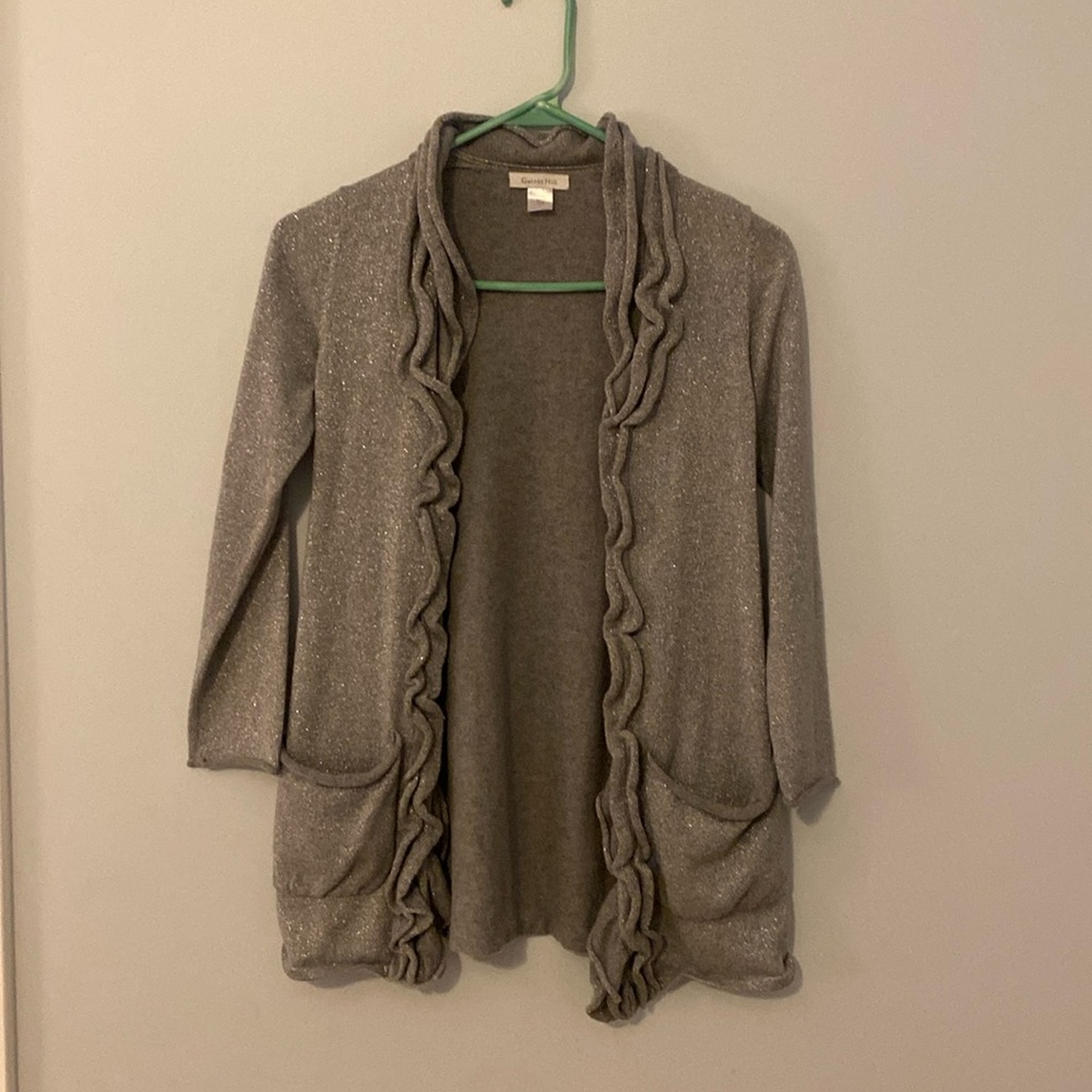 Garnet Hill girls silver cardigan. Size L. Longer length.